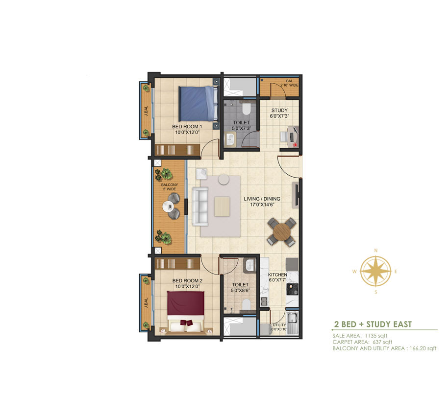2 BHK STUDY EAST
