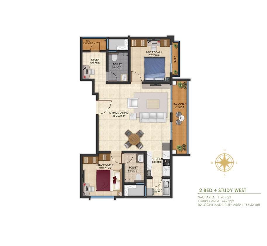 2 BHK STUDY WEST