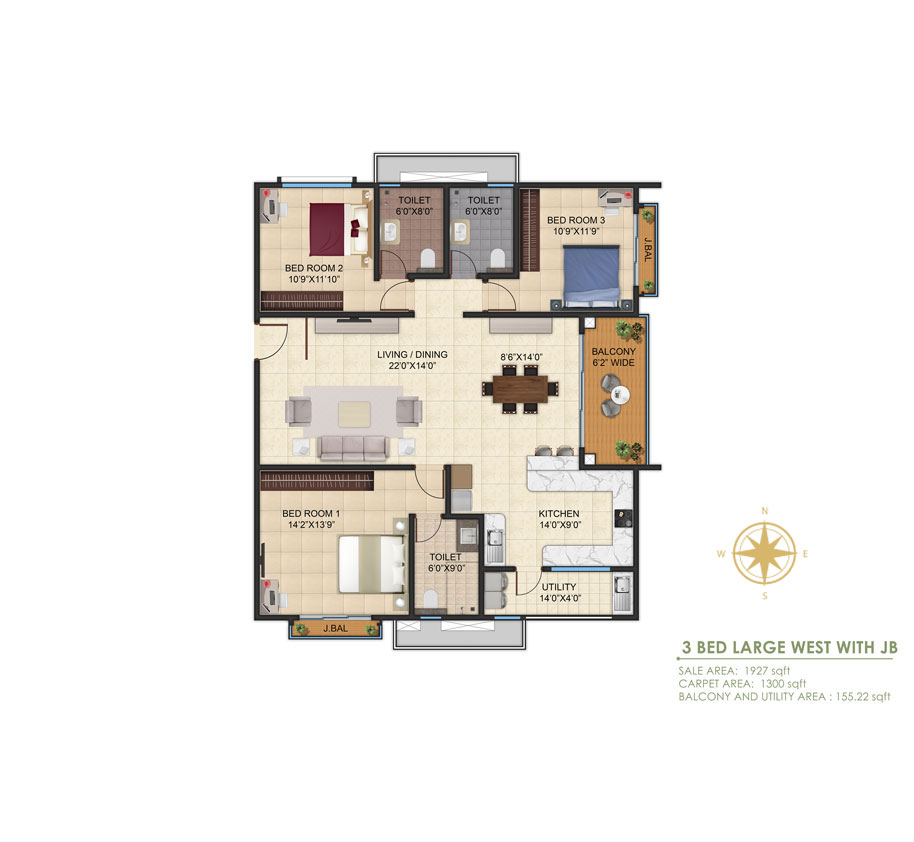 3 BHK LAGRE WEST