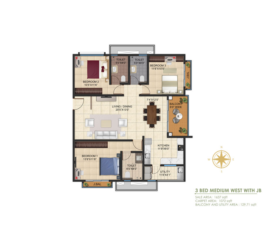 3 BHK MEDIUM EAST WITH JB