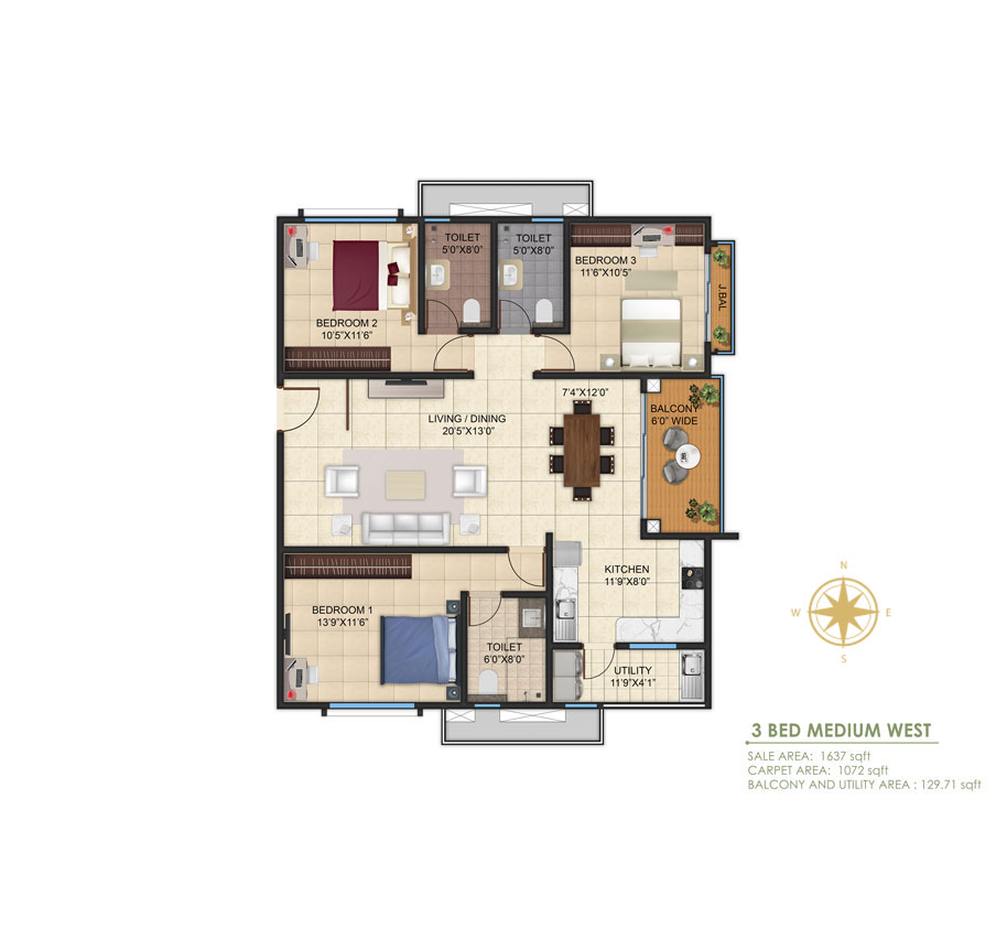3 BHK MEDIUM WEST