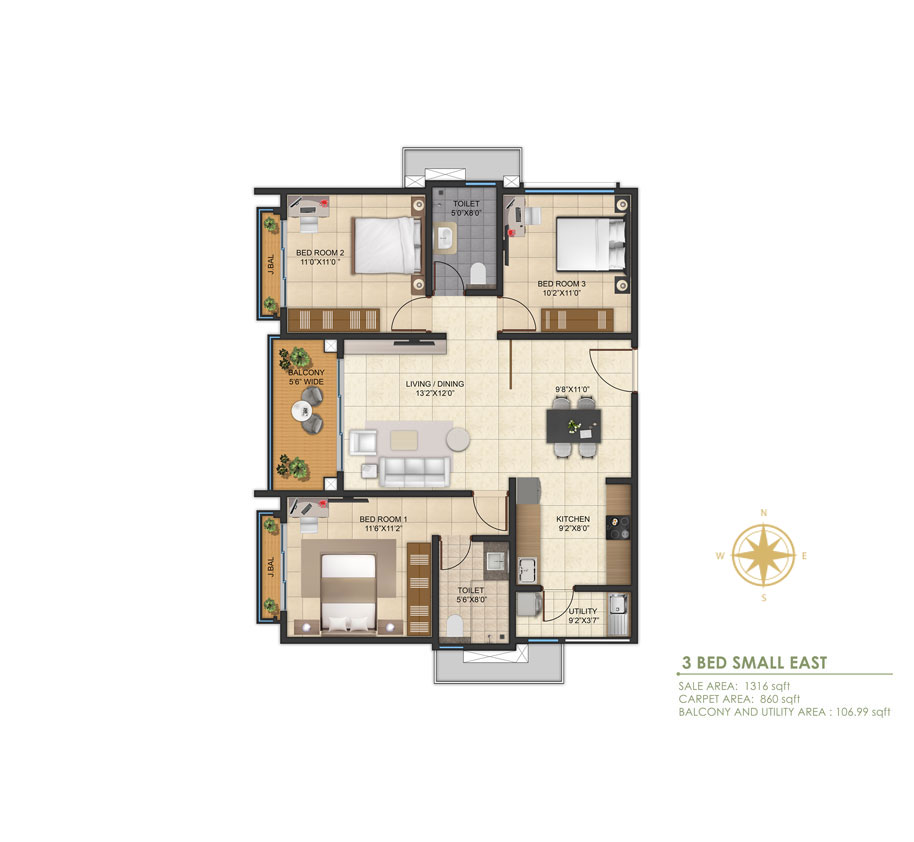3 BHK SMALL EAST