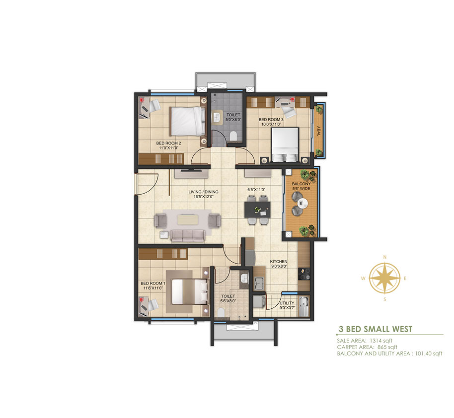 3 BHK SMALL WEST